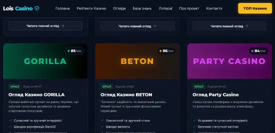 Cервіс оглядів та рейтингів ліцензійних казино